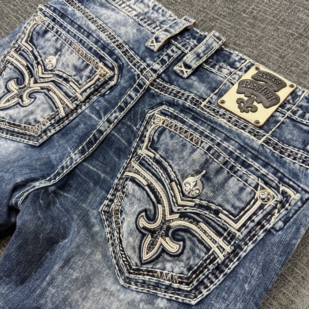 Rock Revival Jeans Mens 34x30 Blue Keny Straight Distressed Faded Grunge Rock